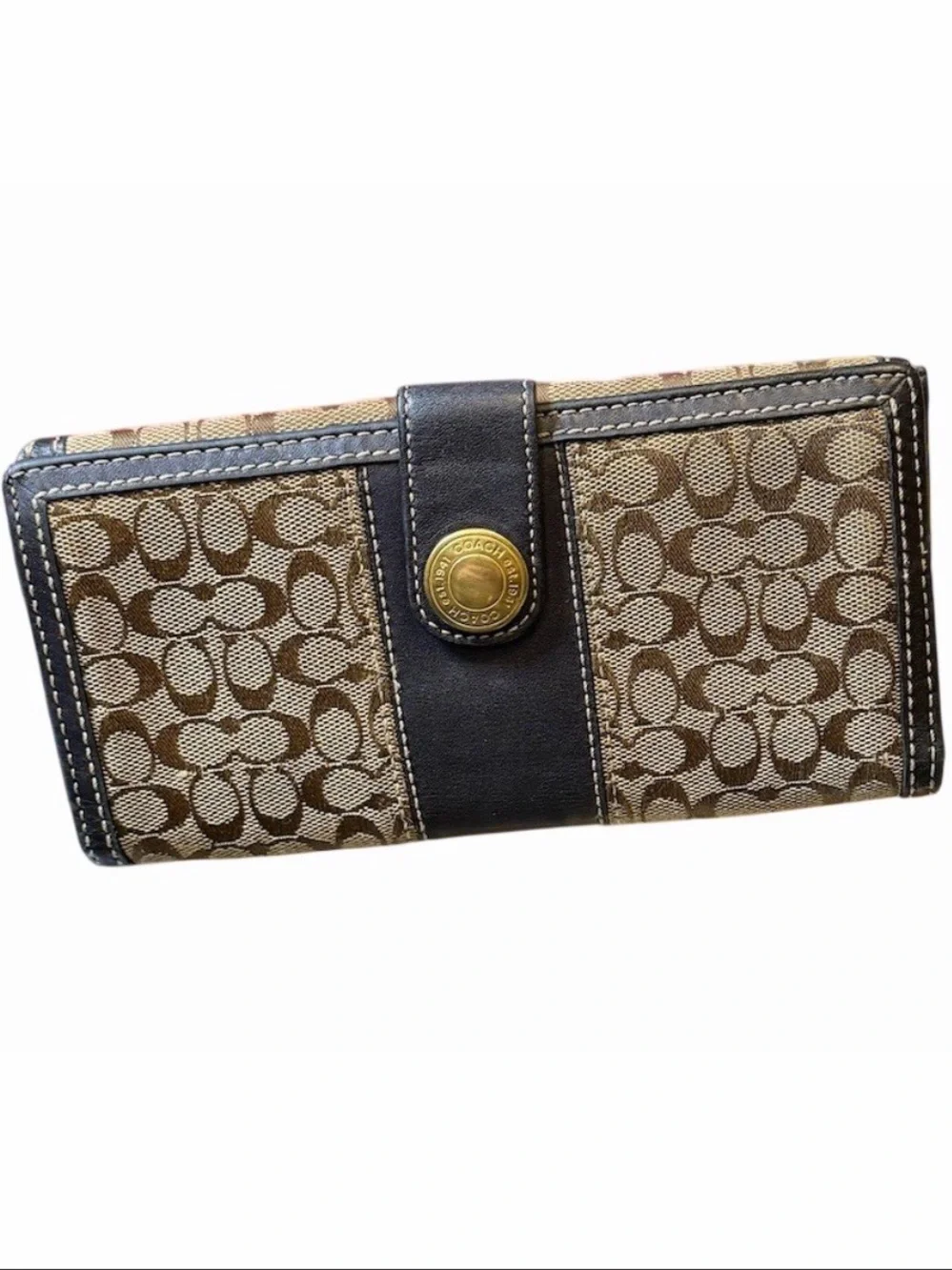 Coach Brown Khaki Signature Jacquard Wallet Canvas Leather